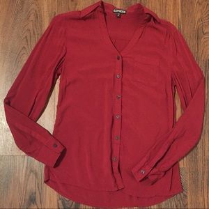 Express Red Button Down Blouse